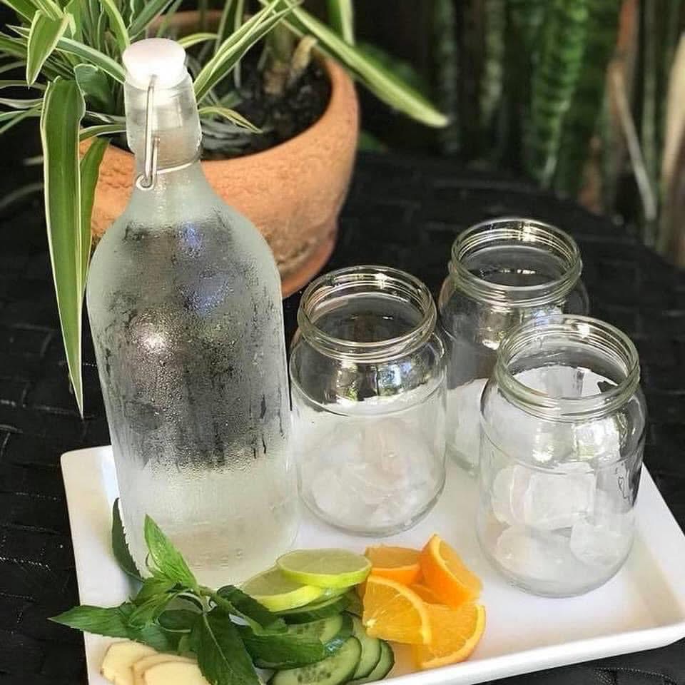 Fresh citrus and cucumber infused detox water at Gumtree Retreat